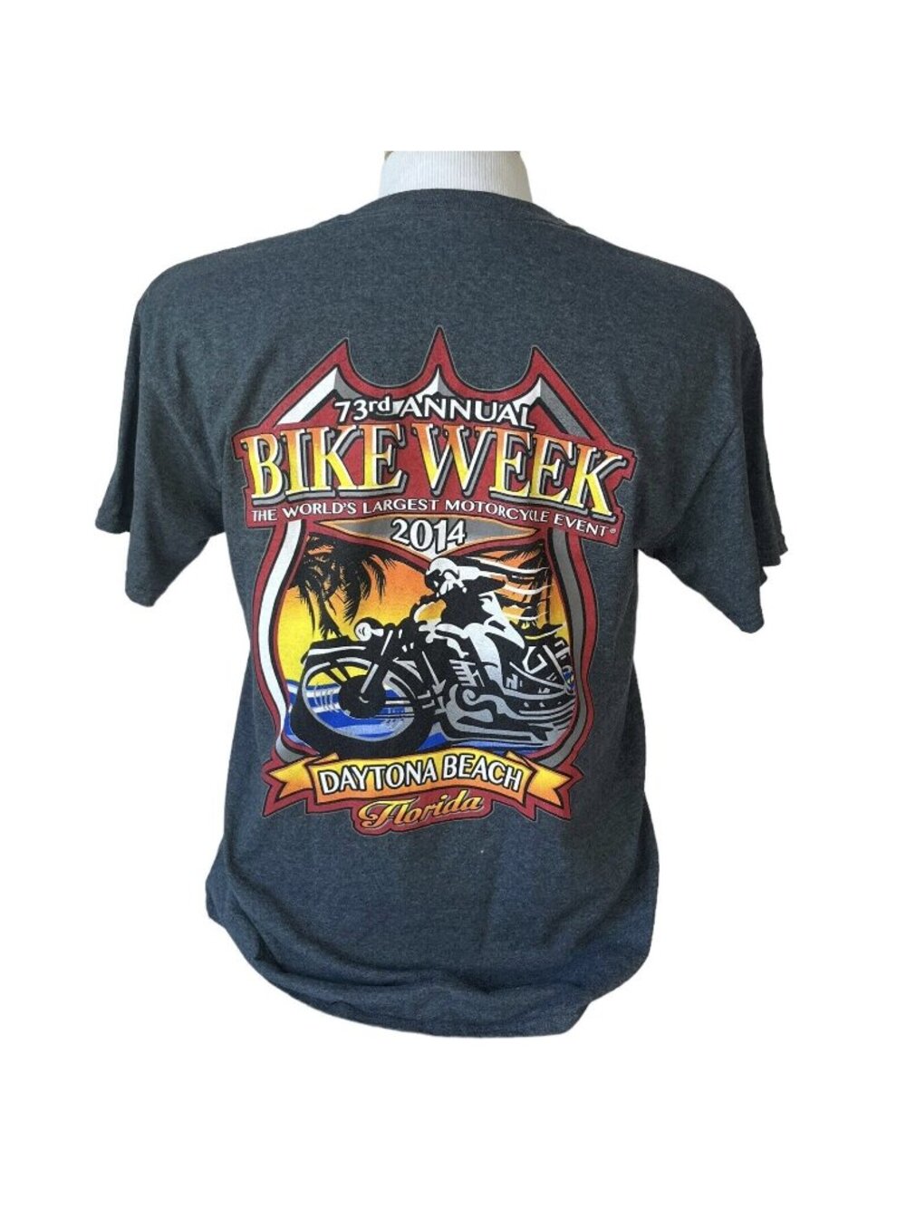 Mens Graphic Tshirt Bike Week 2014‎ Daytona Beach Gray Gildan Size Large